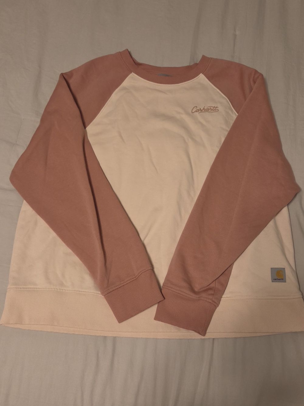 Carhartt Sawyer Two Tone Raglan Crewneck Sweatshirt Pink Cream Women's Size L